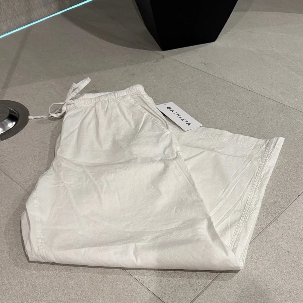 NEW Athleta Wide leg Paradise Drawstring Pants Petite Small White - Picture 2 of 12